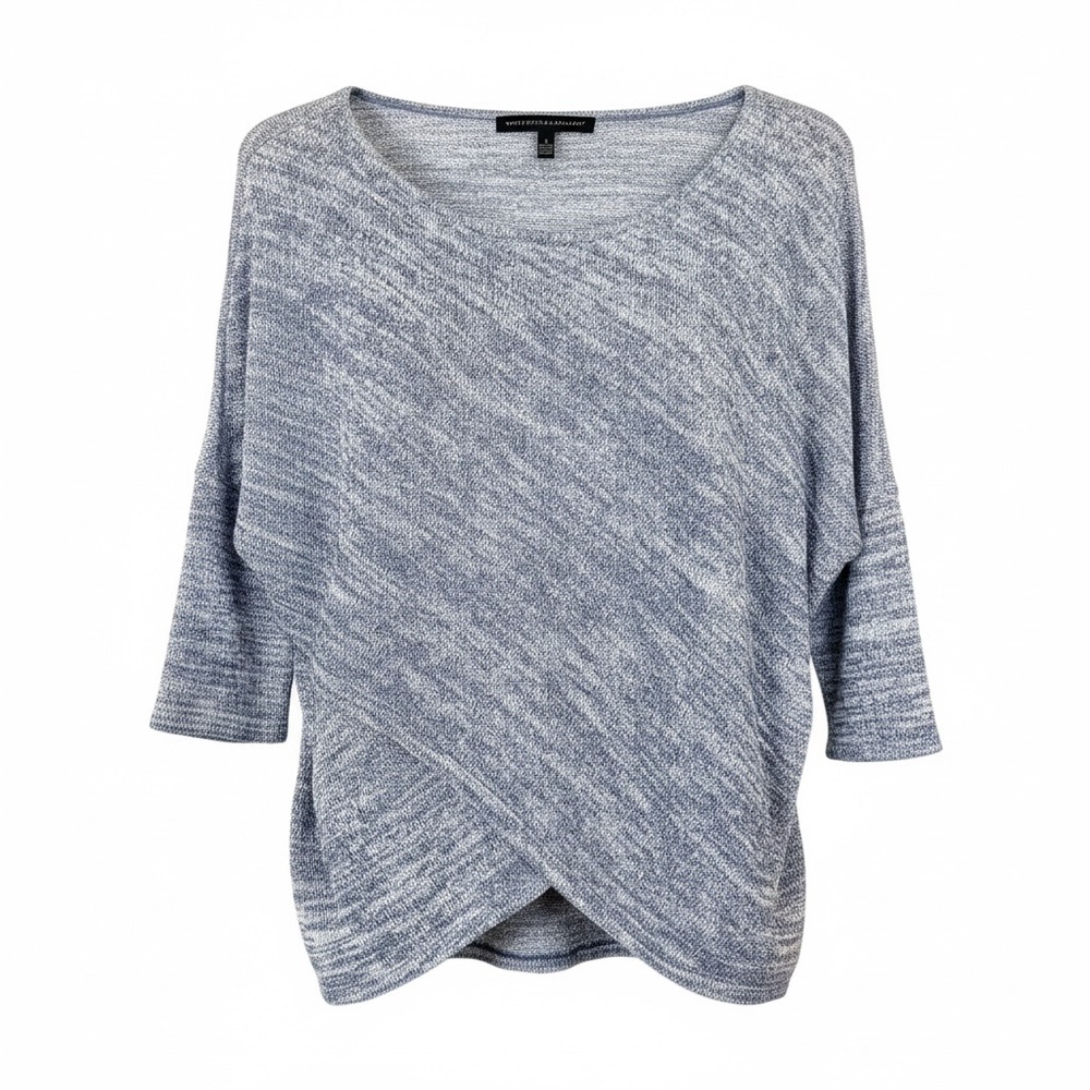 WHITE HOUSE BLACK MARKET Blue White Metallic Knit Faux Wrap Sweater Top Size XS